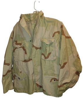 US Military Jacket Cold Weather Field Coat Desert Camo Combat Mens Large Hood